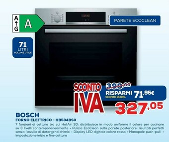 Euronics Bosch Serie 4 HBA534BS0 Forno Forno Elettrico 71 L Acciaio Inossidabile A offerta