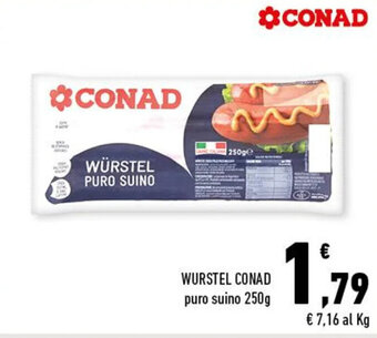 Conad WURSTEL CONAD puro suino 250g offerta
