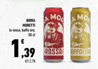 Conad BIRRA MORETTI la rossa, baffo oro, 50 cl offerta