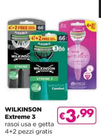Acqua & Sapone WILKINSON Extreme 3 rasoi usa e getta 4+2 pezzi gratis offerta