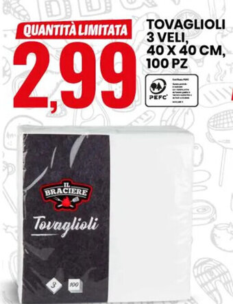 Eurospin TOVAGLIOLI 3 VELI, 40 X 40 CM, 100 PZ offerta