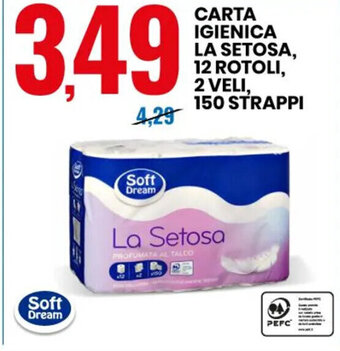 Eurospin CARTA IGIENICA LA SETOSA, 12 ROTOLI, 2 VELI, 150 STRAPPI offerta