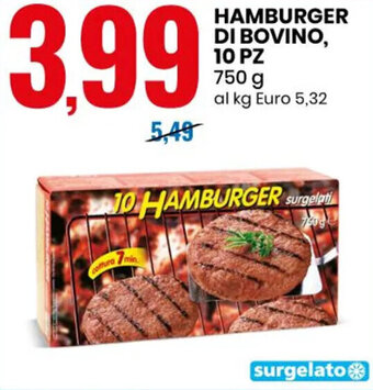 Eurospin HAMBURGER DI BOVINO, 10 PZ 750 g offerta