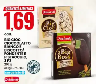 Eurospin BIG CIOC CIOCCOLATTO BIANCO E BISCOTTO/ FONDENTE E PISTACCHIO, 3 PZ 216 g offerta