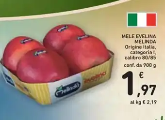 Spazio Conad MELE EVELINA MELINDA Origine Italia, categoria I, calibro 80/85 conf. da 900 g offerta
