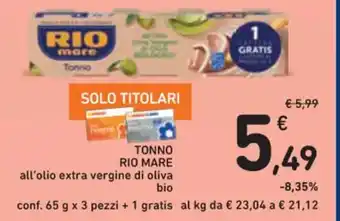 Spazio Conad TONNO RIO MARE conf. 65 g x 3 pezzi offerta