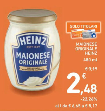 Spazio Conad MAIONESE ORIGINALE HEINZ 480 ml offerta