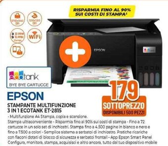 Expert EPSON STAMPANTE MULTIFUNZIONE 3 IN 1 ECOTANK ET-2815 offerta