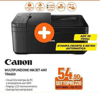 Expert Canon MULTIFUNZIONE INKJET 4IN1 TR4650 offerta
