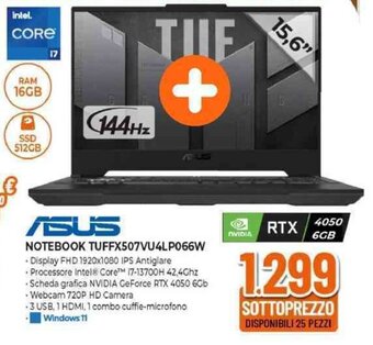 Expert Asus NOTEBOOK TUFFX507VU4LP066W offerta