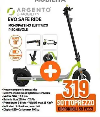 Expert ARGENTO E-MOBILITY EVO SAFE RIDE MONOPATTINO ELETTRICO PIEGHEVOLE offerta