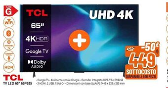 Expert TCL TV LED 65" 65P635 offerta