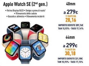 Unieuro Apple Watch SE (2nd gen.) 40mm offerta