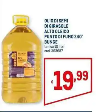 OLIO DI SEMI DI GIRASOLE ALTO OLEICO PUNTO DI FUMO 240° BUNGE tanica 10 litri