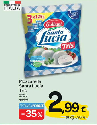 Carrefour Express Mozzarella Santa Lucia Tris 375 g offerta