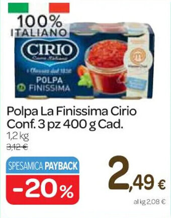 Carrefour Express Polpa La Finissima Cirio Conf. 3 pz 400 g Cad. 1,2 kg offerta