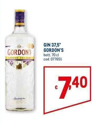 Metro GIN 37,5° GORDON'S bott. 70 cl offerta