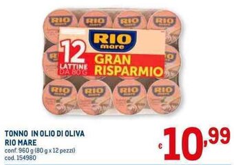 Metro TONNO IN OLIO DI OLIVA RIO MARE 960 g offerta
