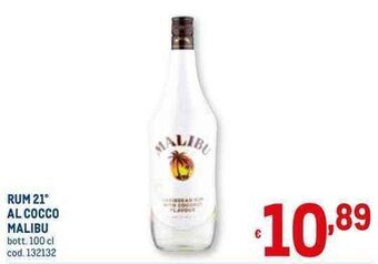 Metro RUM 21° AL COCCO MALIBU bott. 100 cl offerta