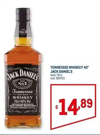 Metro TENNESSEE WHISKEY 40° JACK DANIEL'S bott. 70 cl offerta