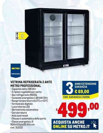 Metro VETRINA REFRIGERATA 2 ANTE METRO PROFESSIONAL offerta