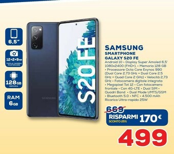 Euronics Samsung Galaxy S20 FE 16,5 Cm (6.5") Dual SIM Ibrida 4G USB Tipo-C 6 GB 128 GB 4500 MAh offerta