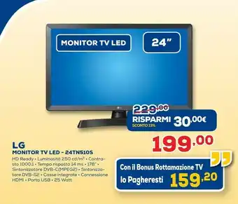Euronics LG 24TN510S-PZ TV 59,9 Cm (23.6") Full HD Smart TV Wi-Fi Display Arrotolabile Nero offerta