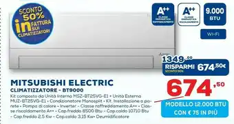 Euronics Mitsubishi Electric MSZ-BT25VG Condizionatore Fisso Climatizzatore Split System Bianco offerta