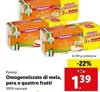 Lidl Plasmon Omogeneizzato Di Mela, Pera E Quattro Frutti offerta