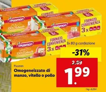 Lidl Plasmon Omogeneizzato Di Manzo, Vitello O Pollo offerta