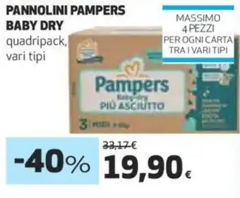 Ipercoop PANNOLINI PAMPERS BABY DRY quadripack, vari tipi offerta