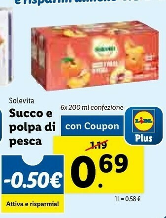 Lidl Solevita - Succo e Polpa di Pesca 1200 g(ml) offerta
