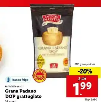 Lidl Antichi maestri Grana Padano Dop Grattugiato 14 Mesi offerta