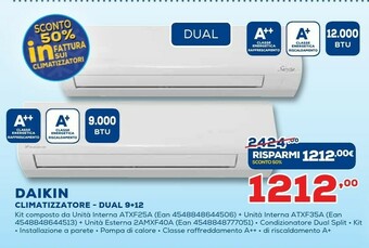 Euronics Daikin Climatizzatore Dual 9+12 offerta