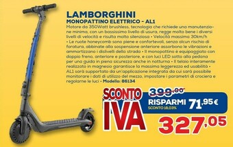 Euronics Lamborghini Monopattino Elettrico AL1 offerta