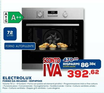 Electrolux EOF4P04X Forno Elettrico 72 L Acciaio Inossidabile A+