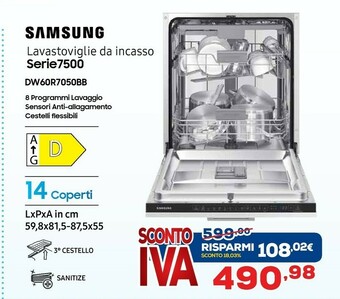Euronics Samsung DW60R7050BB Lavastoviglie A Scomparsa Totale 14 Coperti offerta