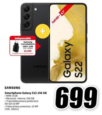 MediaWorld SAMSUNG Smartphone Galaxy S22 256 GB offerta