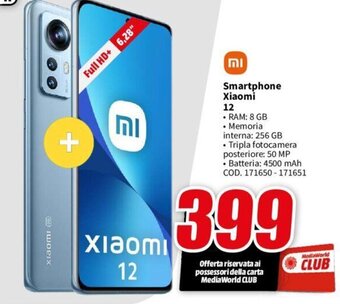 MediaWorld Smartphone Xiaomi 12 offerta