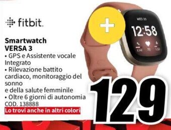 MediaWorld fitbit Smartwatch VERSA 3 offerta