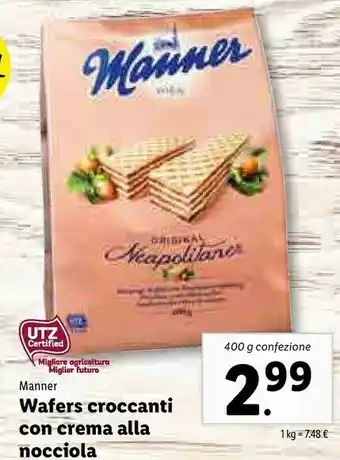 Lidl Manner Wafers Croccanti Con Crema Alla Nocciola offerta