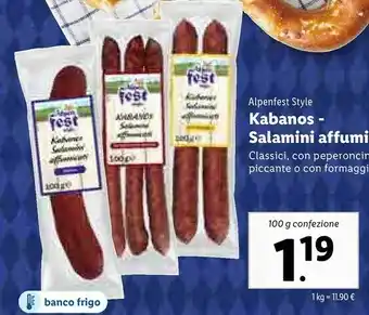 Lidl Alpenfest Style Kabanos - Salamini Affumicati Classici offerta