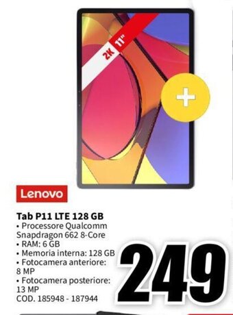 MediaWorld Lenovo Tab P11 LTE 128 GB offerta