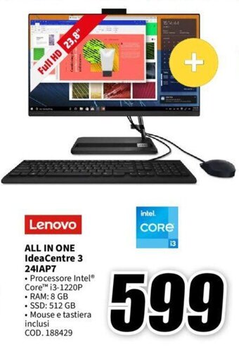 MediaWorld Lenovo ALL IN ONE IdeaCentre 3 24IAP7 offerta