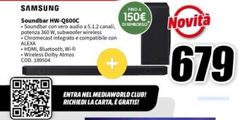 MediaWorld SAMSUNG Soundbar HW-Q800C offerta