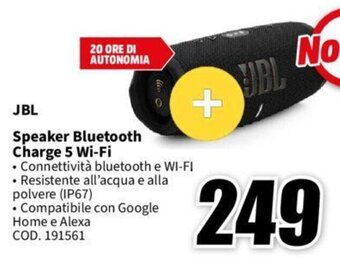 MediaWorld JBL Speaker Bluetooth Charge 5 Wi-Fi offerta