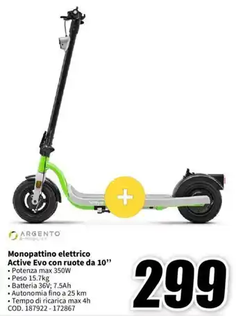 MediaWorld ARGENTO Monopattino elettrico Active Evo con ruote da 10" offerta