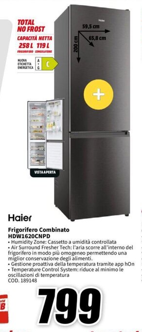 MediaWorld Haier Frigorifero Combinato HDW1620CNPD offerta