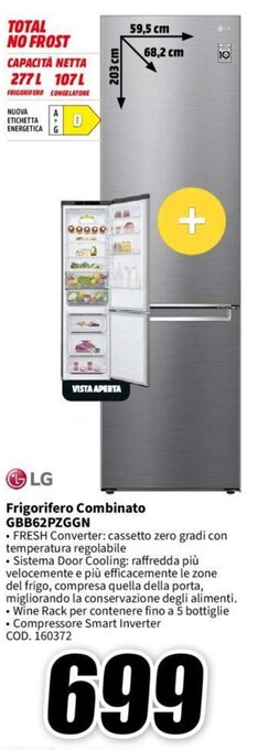 MediaWorld LG Frigorifero Combinato GBB62PZGGN offerta