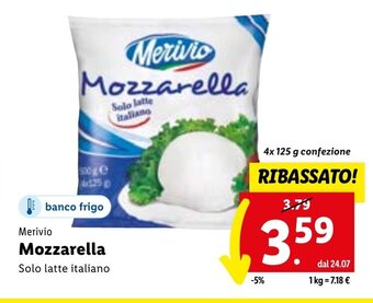 Lidl Merivio Mozzarella 4x 125 g confezione offerta